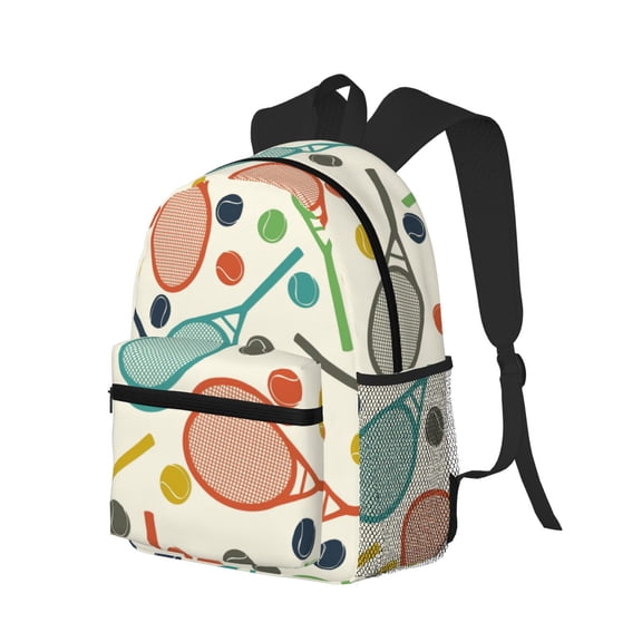 Ratiio Racket and Tennis Ball Print Casual Backpack for Men and Women, Water Resistant Oxford Fabric School Bag Lightweight Travel Daypack