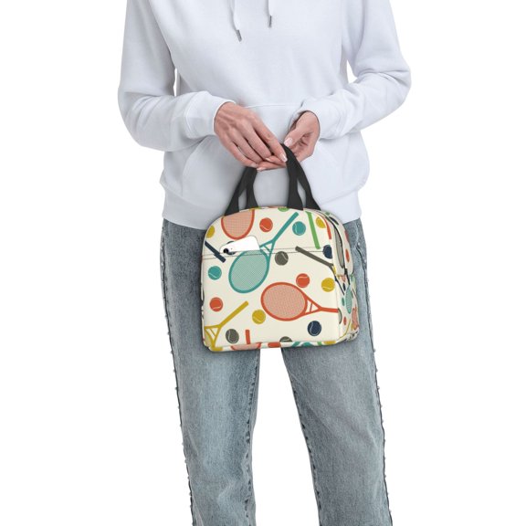 Ratiio Racket and Tennis Ball Print Lunch Bag Lunch Box Insulated Lunch Bag Adult Lunch Box for Men and Women