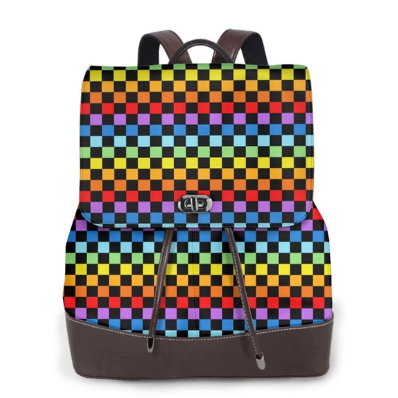 Ratiio Rainbow Chequerboard Pattern Womens Backpack Purse Leather Backpack Purse for Women Travel Fashion Backpack Designer Ladies Shoulder Bags
