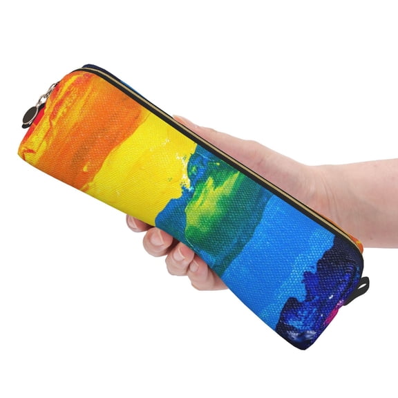Ratiio Rainbow Colored Pattern Leather Pencil Case, Pencil Pouch with Durable Zipper, Compact and Stylish Organizer for Stationery, Art Supplies, Travel Essentials