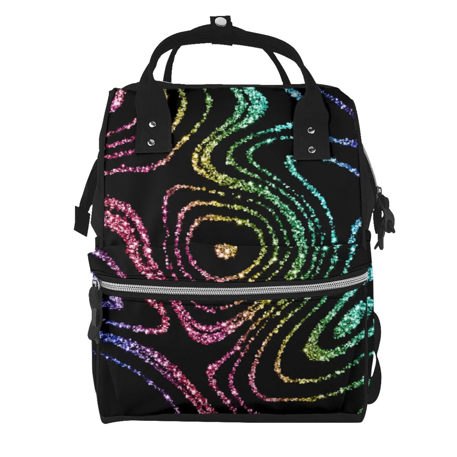 Ratiio Rainbow Glitter Mummy Backpack - Waterproof Twill Canvas, Large Capacity Diaper Bag with Multiple Pockets and Adjustable Straps