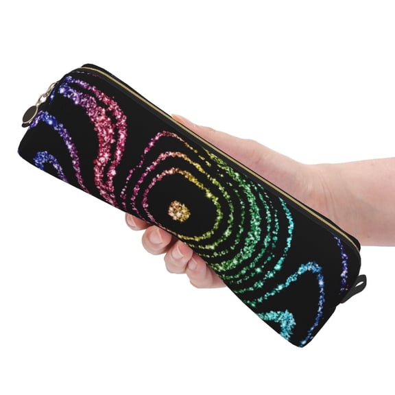Ratiio Rainbow Glitter Pattern Leather Pencil Case, Pencil Pouch with Durable Zipper, Compact and Stylish Organizer for Stationery, Art Supplies, Travel Essentials