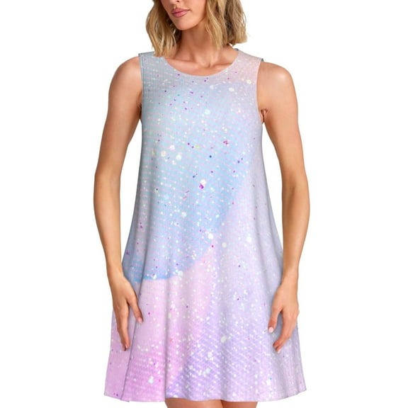 Ratiio Rainbow Pattern Women's Sleeveless Dress - Casual Summer Dress with Pockets, Above Knee Length, Round Neck, Ideal for Beach, Vacation, Work