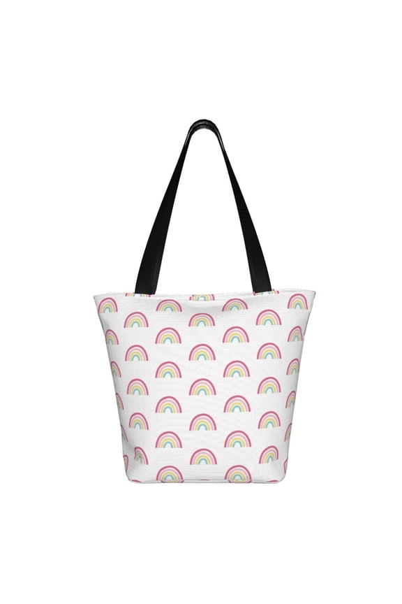 Rainbow Print Shoulder Bag for Women, Polyester Crossbody Purse Lightweight Handbag for Daily Travel and Casual Use