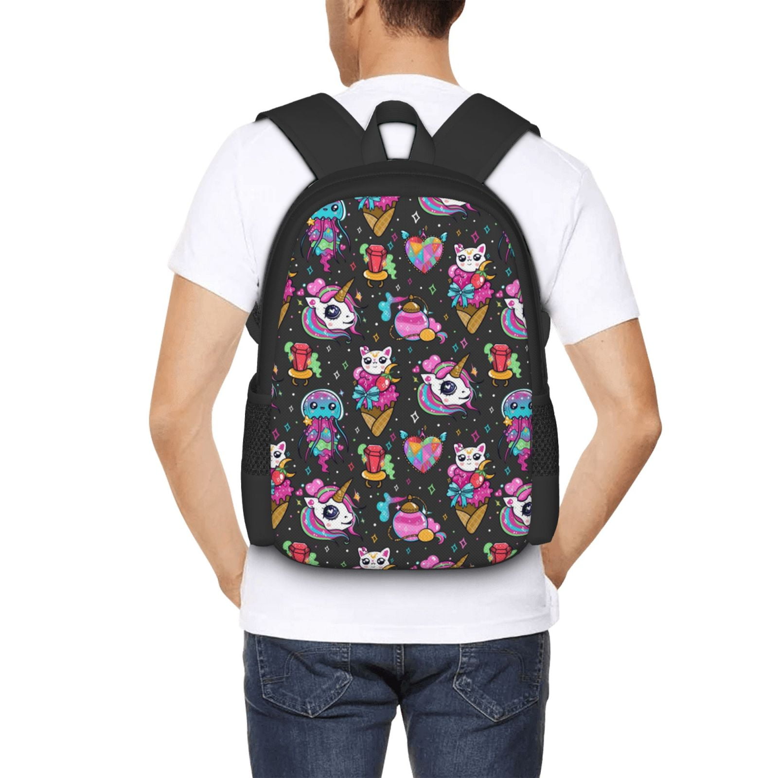 Ratiio Rainbow Unicorn And Cat Icecream Backpack for Men and Women - Durable 600D Oxford Cloth -Large Capacity, Water-Resistant School, Travel, and Hiking Bag