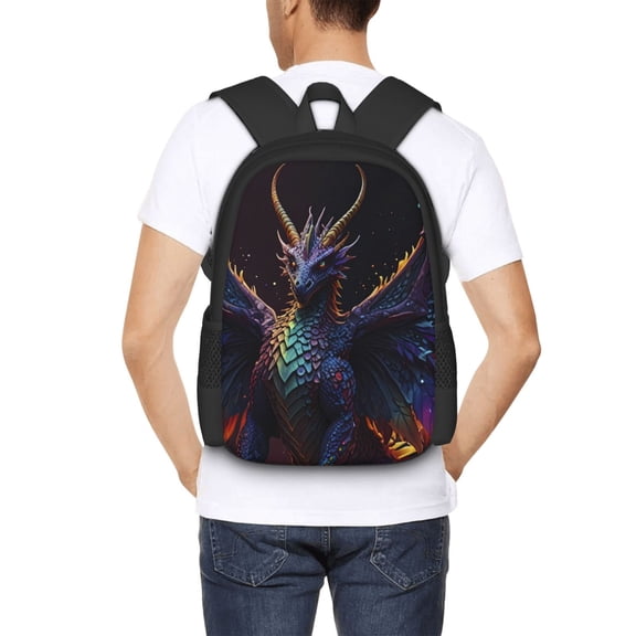 Ratiio Rainbow Wings Majestic Dragon Backpack for Men and Women - Durable 600D Oxford Cloth -Large Capacity, Water-Resistant School, Travel, and Hiking Bag