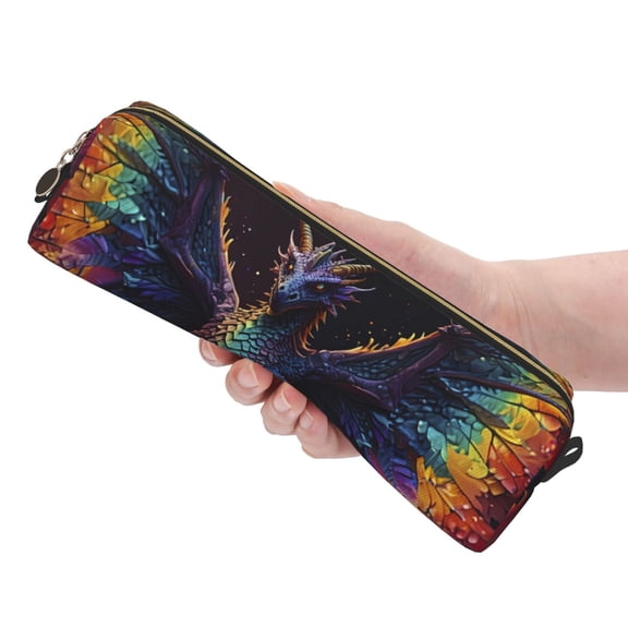 Ratiio Rainbow Wings Majestic Dragon Pattern Leather Pencil Case, Pencil Pouch with Durable Zipper, Compact and Stylish Organizer for Stationery, Art Supplies, Travel Essentials