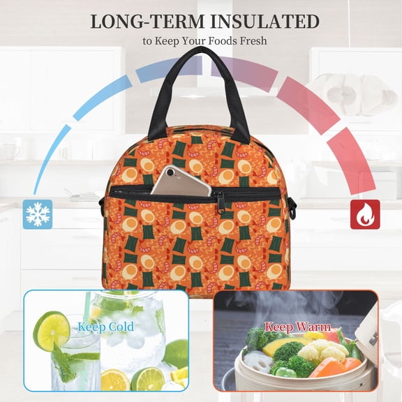Ratiio Ramen Noodle Soup Pattern Lunch Bag ,Insulated Lunch Box, Small Leakproof Cooler Food Lunch Containers Reusable High Capacity Lunch Tote Bags