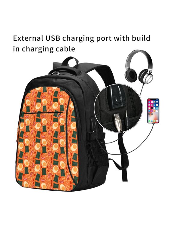 Ramen Noodle Soup Print Travel Laptop Backpack,Slim Sturdy Laptops Backpack with USB Charging Port, Water Resistant College School Computer Bag