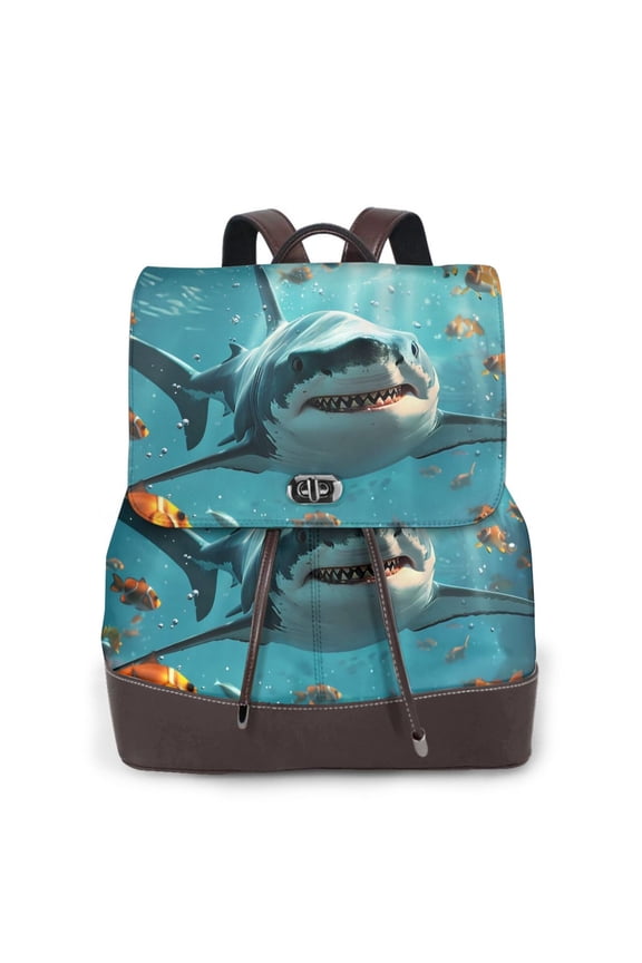 Realistic Ocean Shark Pattern Womens Backpack Purse Leather Backpack Purse for Women Travel Fashion Backpack Designer Ladies Shoulder Bags