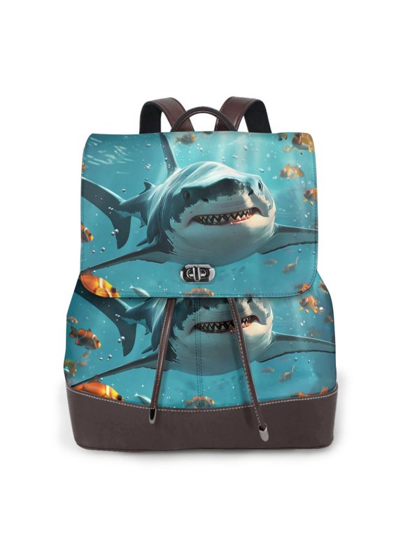 Realistic Ocean Shark Pattern Womens Backpack Purse Leather Backpack Purse for Women Travel Fashion Backpack Designer Ladies Shoulder Bags