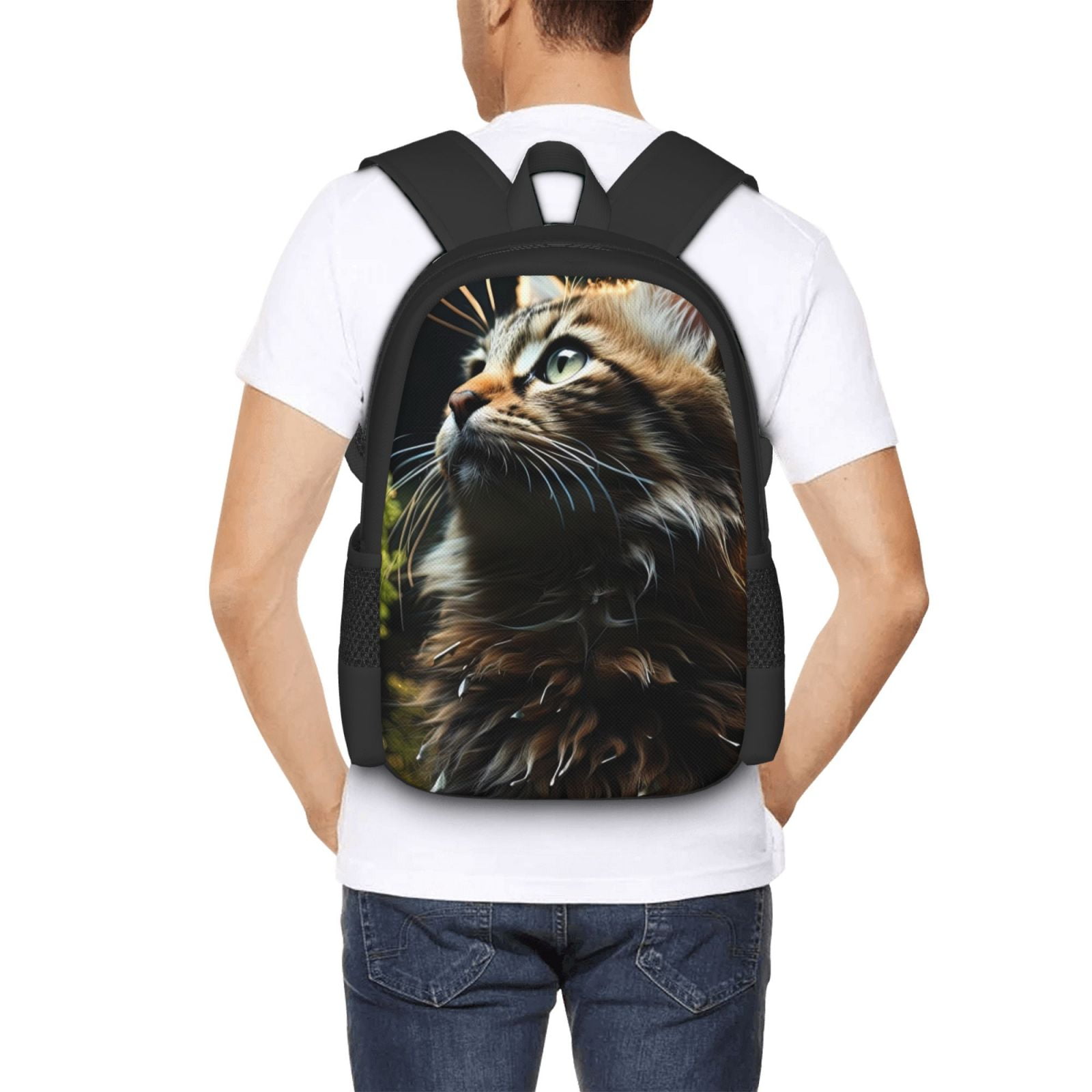 Ratiio Realistic Style Cute Cat Backpack for Men and Women - Durable 600D Oxford Cloth -Large Capacity, Water-Resistant School, Travel, and Hiking Bag