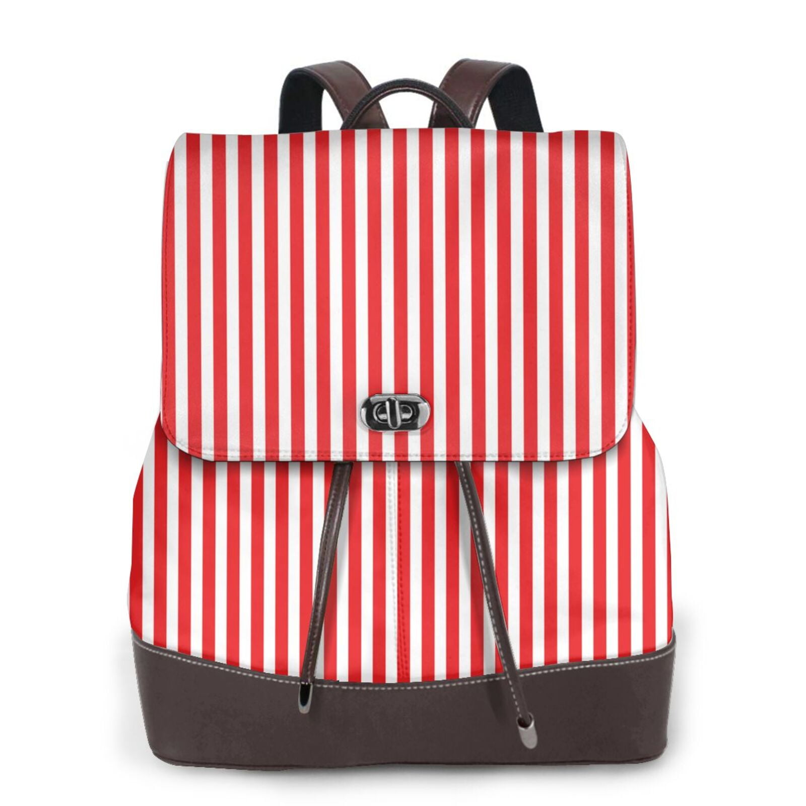 Ratiio Red And White Stripes Pattern Womens Backpack Purse  display picture 2