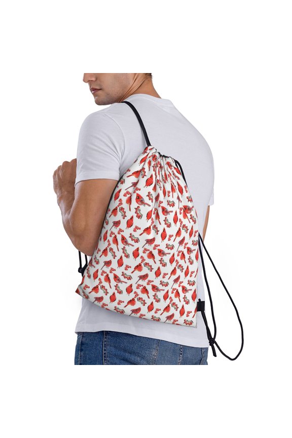 Red Birds Print Drawstring Backpack Bag Sport Gym Sackpack Heavy Duty String Backpack for Men Women
