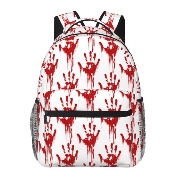 Ratiio Red Bloody Scary Hands Print Eco-Friendly Casual Backpack, Water-Resistant Polyester Canvas Daypack with Smooth Zippers, Comfortable & Durable Travel Bag with Laptop Compartment