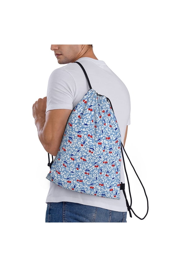 Red Cherries Print Drawstring Backpack Bag Sport Gym Sackpack Heavy Duty String Backpack for Men Women
