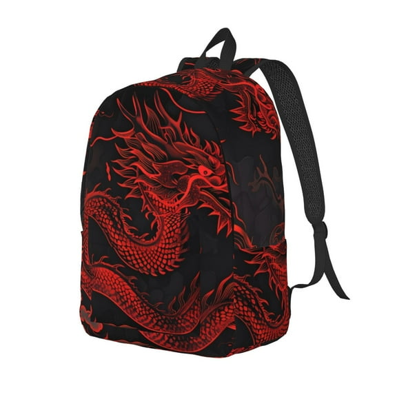 Ratiio Red Dragon On Black Print Canvas Backpack for Women & Men Retro Aesthetic Rucksack Basic Backpack for High School/College Students Travel Laptop Bag