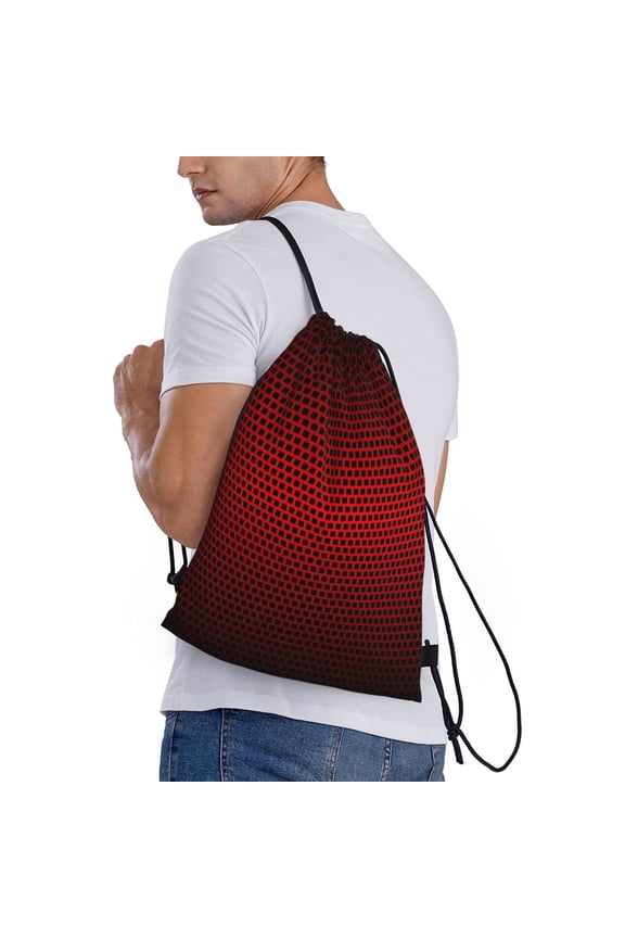 Red Geometric Print Drawstring Backpack Bag Sport Gym Sackpack Heavy Duty String Backpack for Men Women