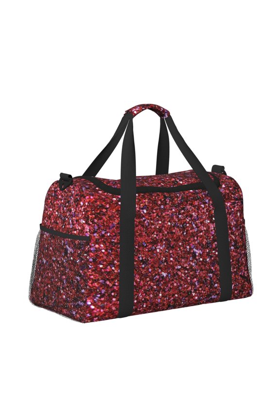 Red Glitter Pattern Hand Travel Bag, Weekender Carry On for Women Men, Sports Gym Bag, Workout Duffel Bag, Overnight Shoulder Bag fit 15.6 Inch Laptop