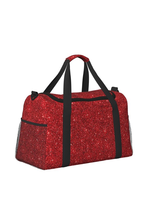 Red Glitter Pattern Hand Travel Bag, Weekender Carry On for Women Men, Sports Gym Bag, Workout Duffel Bag, Overnight Shoulder Bag fit 15.6 Inch Laptop