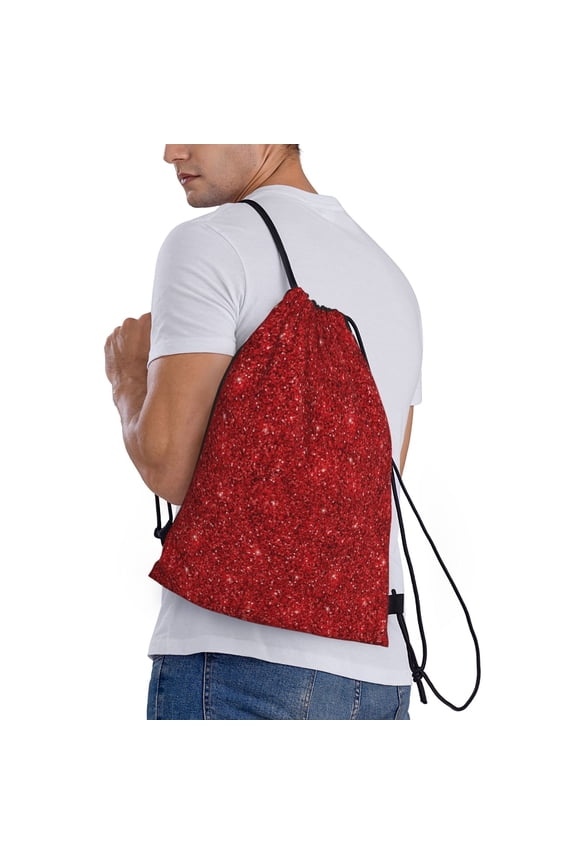 Red Glitter Print Drawstring Backpack Bag Sport Gym Sackpack Heavy Duty String Backpack for Men Women