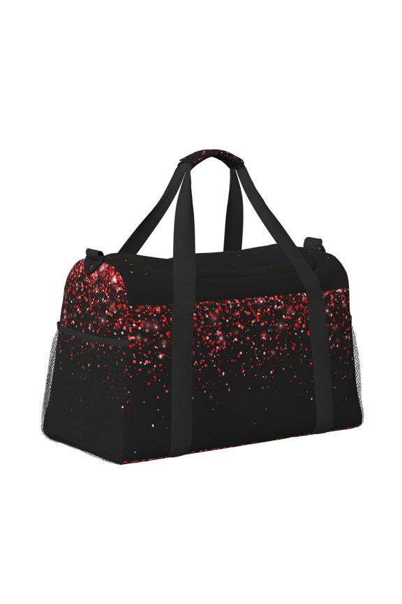 Red Glitter1 Pattern Hand Travel Bag, Weekender Carry On for Women Men, Sports Gym Bag, Workout Duffel Bag, Overnight Shoulder Bag fit 15.6 Inch Laptop