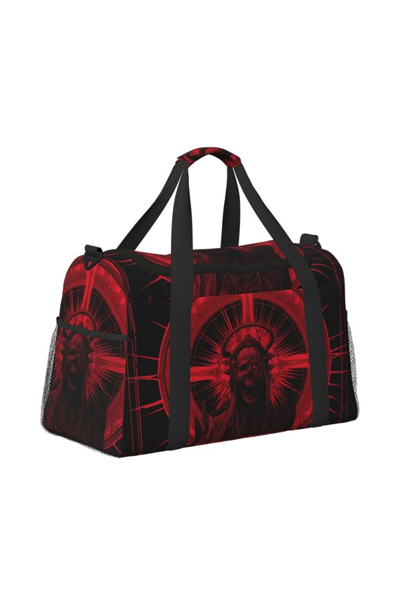 Red Gothic Skeleton Throne Pattern Hand Travel Bag, Weekender Carry On for Women Men, Sports Gym Bag, Workout Duffel Bag, Overnight Shoulder Bag fit 15.6 Inch Laptop