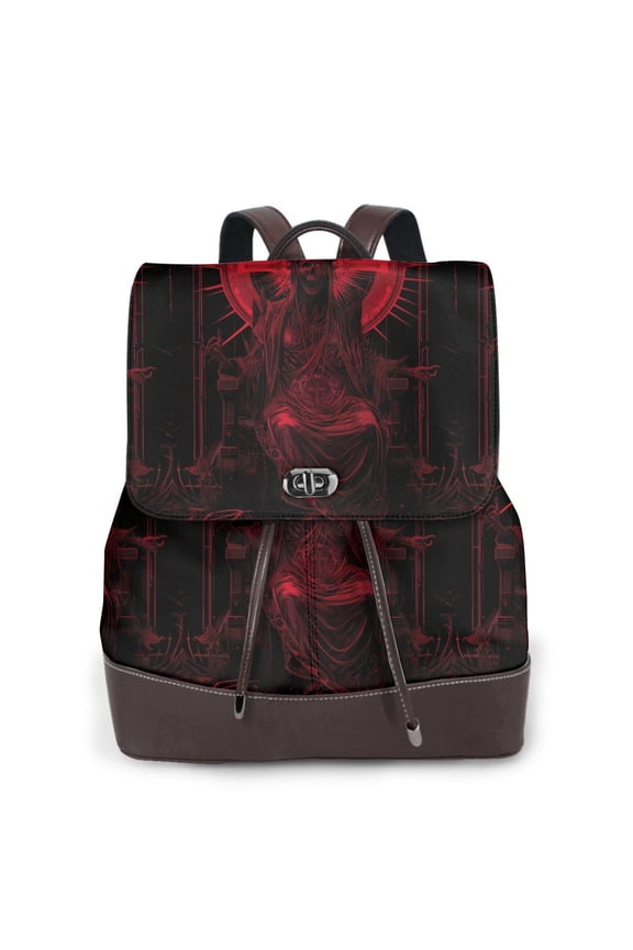 Red Gothic Skeleton Throne Pattern Womens Backpack Purse Leather Backpack Purse for Women Travel Fashion Backpack Designer Ladies Shoulder Bags
