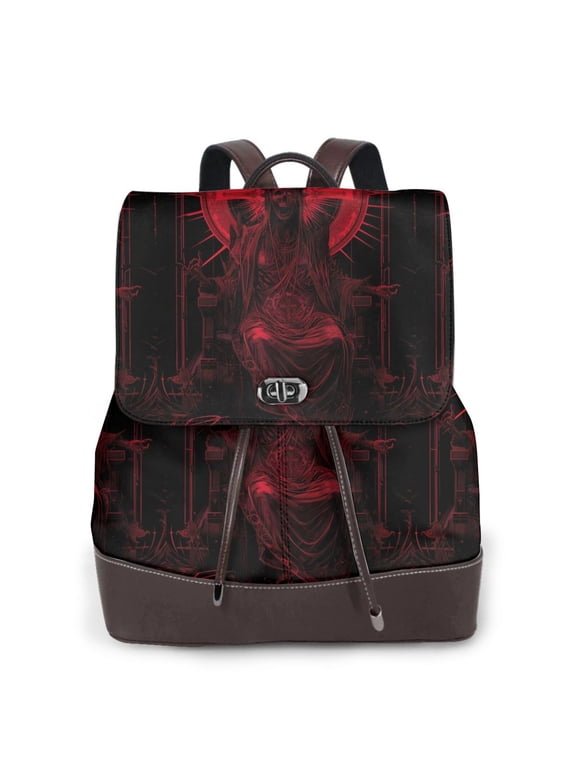 Red Gothic Skeleton Throne Pattern Womens Backpack Purse Leather Backpack Purse for Women Travel Fashion Backpack Designer Ladies Shoulder Bags