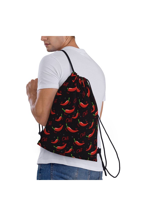 Red Hot Chili Print Drawstring Backpack Bag Sport Gym Sackpack Heavy Duty String Backpack for Men Women