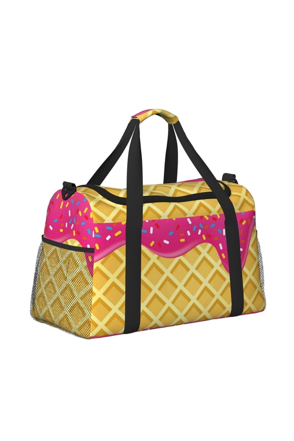 Red Ice Cream Pattern Hand Travel Bag, Weekender Carry On for Women Men, Sports Gym Bag, Workout Duffel Bag, Overnight Shoulder Bag fit 15.6 Inch Laptop