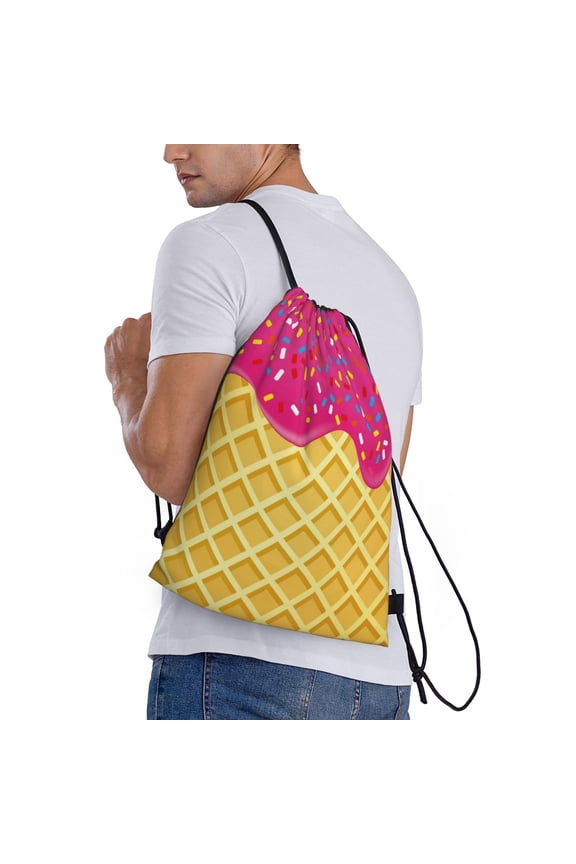 Red Ice Cream Print Drawstring Backpack Bag Sport Gym Sackpack Heavy Duty String Backpack for Men Women