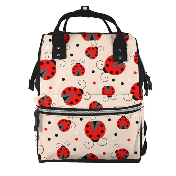 Ratiio Red Ladybug Mummy Backpack - Waterproof Twill Canvas, Large Capacity Diaper Bag with Multiple Pockets and Adjustable Straps