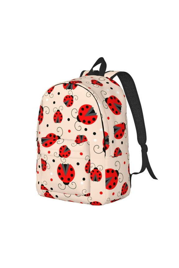 Red Ladybug Print Canvas Backpack for Women & Men Retro Aesthetic Rucksack Basic Backpack for High School/College Students Travel Laptop Bag