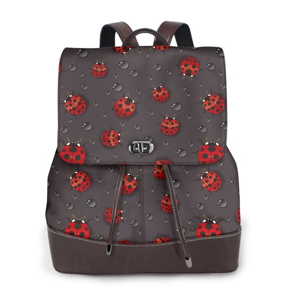 Ratiio Red Ladybugs On Dark Background Pattern Womens Backpack Purse Leather Backpack Purse for Women Travel Fashion Backpack Designer Ladies Shoulder Bags