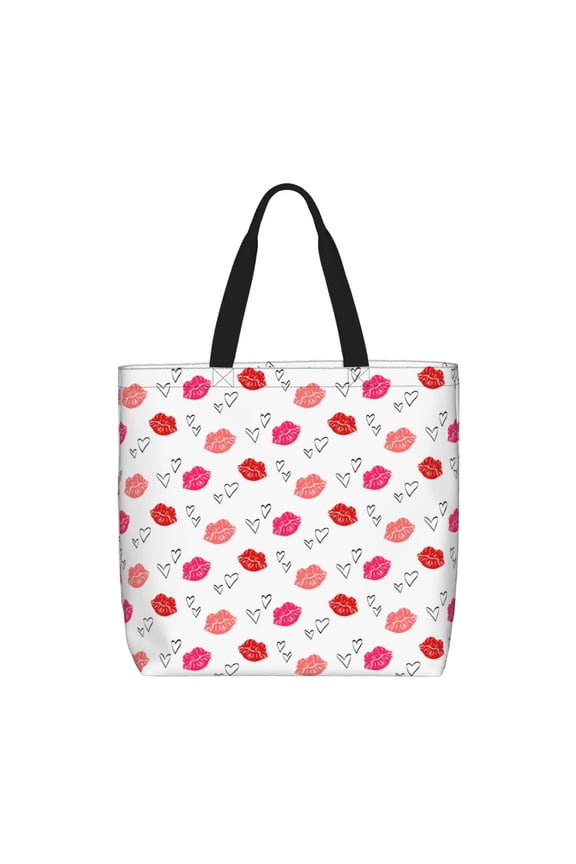 Red Lips 1 Print Reusable Grocery Bag Shopping Bags with Zipper Shoulder Shopping Handle Bag Suitable for Outdoor Convenient Daily Bag