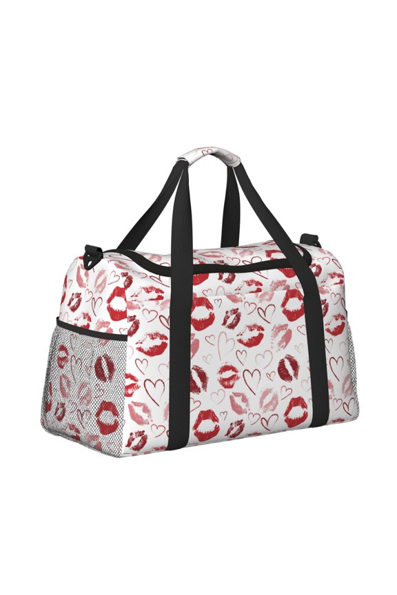 Red Lips Pattern Hand Travel Bag, Weekender Carry On for Women Men, Sports Gym Bag, Workout Duffel Bag, Overnight Shoulder Bag fit 15.6 Inch Laptop