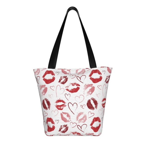 Ratiio Red Lips Print Shoulder Bag for Women, Polyester Crossbody Purse Lightweight Handbag for Daily Travel and Casual Use