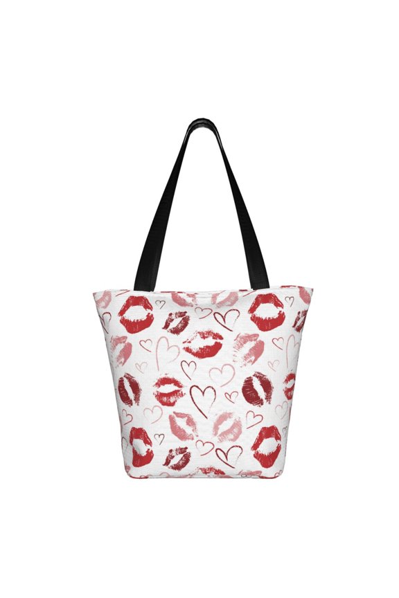 Red Lips Print Shoulder Bag for Women, Polyester Crossbody Purse Lightweight Handbag for Daily Travel and Casual Use