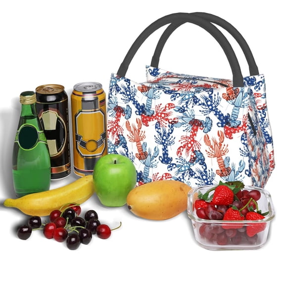 Ratiio Red Lobster Pattern Portable Insulation Lunch Bag, Insulated Food Delivery Bag, Meal Grocery Tote Insulation Bag Large Capacity Reusable Warming Bag