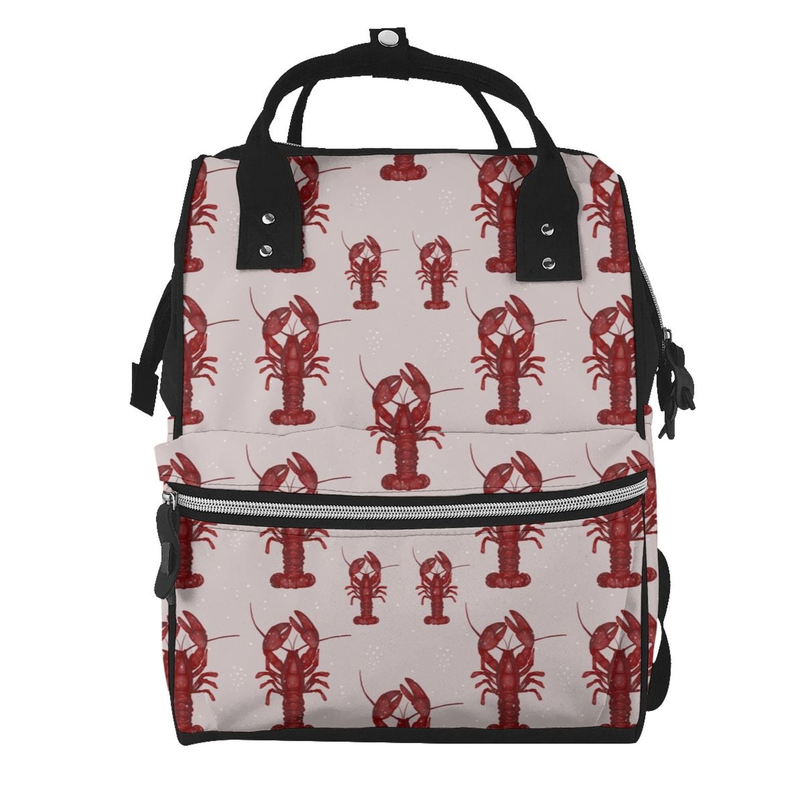 Ratiio Red Lobster With Claws Mummy Backpack - Waterproof Twill Canvas, Large Capacity Diaper Bag with Multiple Pockets and Adjustable Straps