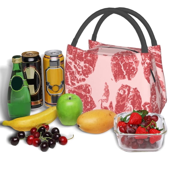 Ratiio Red Meat Pattern Portable Insulation Lunch Bag, Insulated Food Delivery Bag, Meal Grocery Tote Insulation Bag Large Capacity Reusable Warming Bag