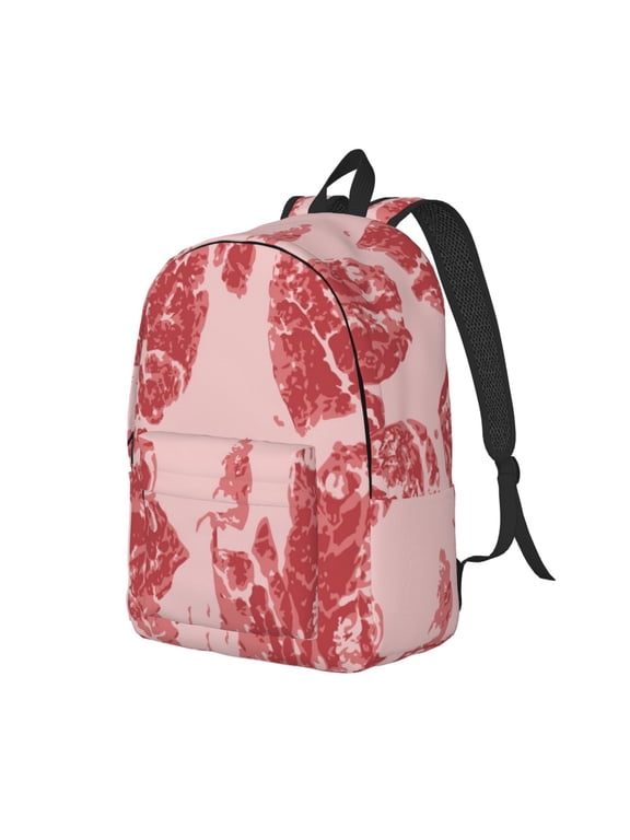 Red Meat Print Canvas Backpack for Women & Men Retro Aesthetic Rucksack Basic Backpack for High School/College Students Travel Laptop Bag