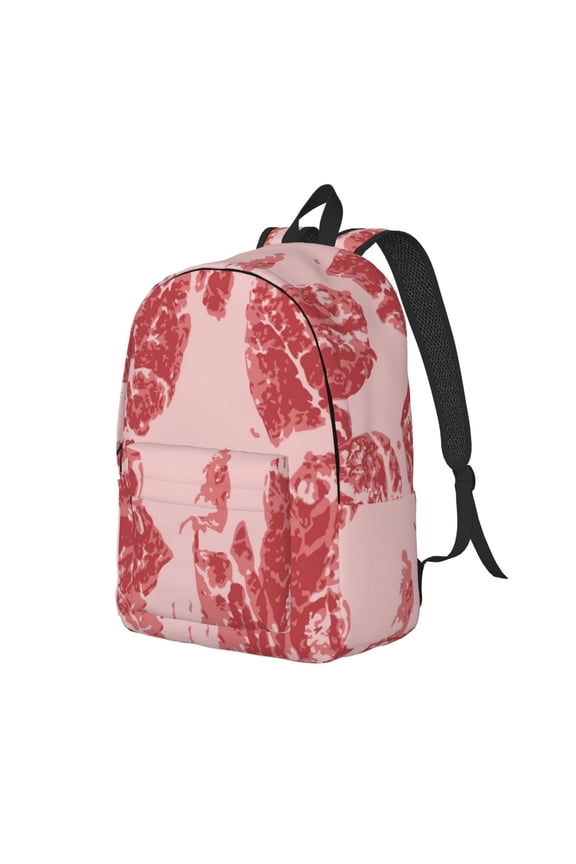 Red Meat Print Canvas Backpack for Women & Men Retro Aesthetic Rucksack Basic Backpack for High School/College Students Travel Laptop Bag