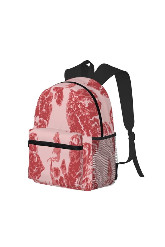 Red Meat Print Casual Backpack for Men and Women, Water Resistant Oxford Fabric School Bag Lightweight Travel Daypack