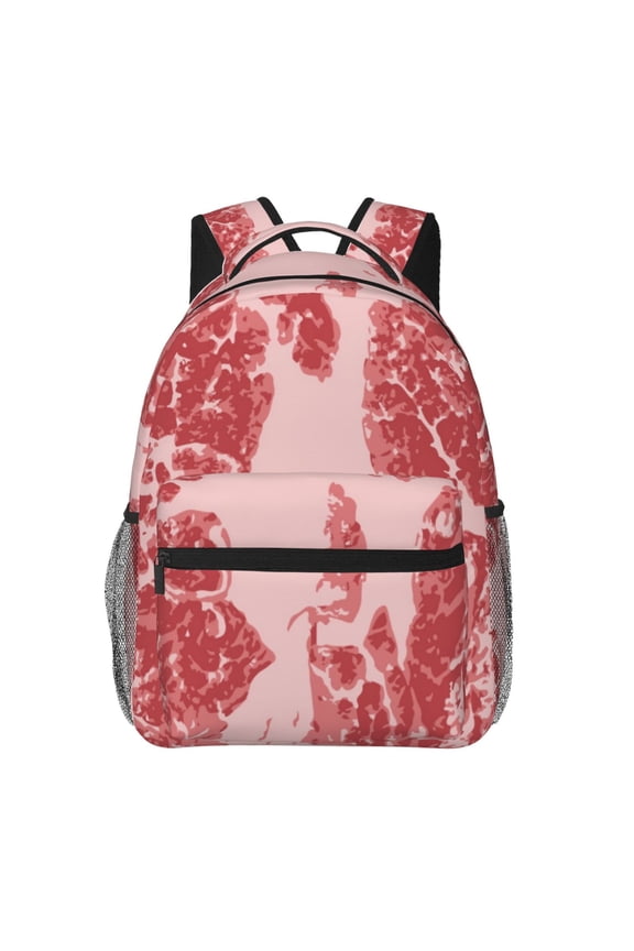 Red Meat Print Eco-Friendly Casual Backpack, Water-Resistant Polyester Canvas Daypack with Smooth Zippers, Comfortable & Durable Travel Bag with Laptop Compartment