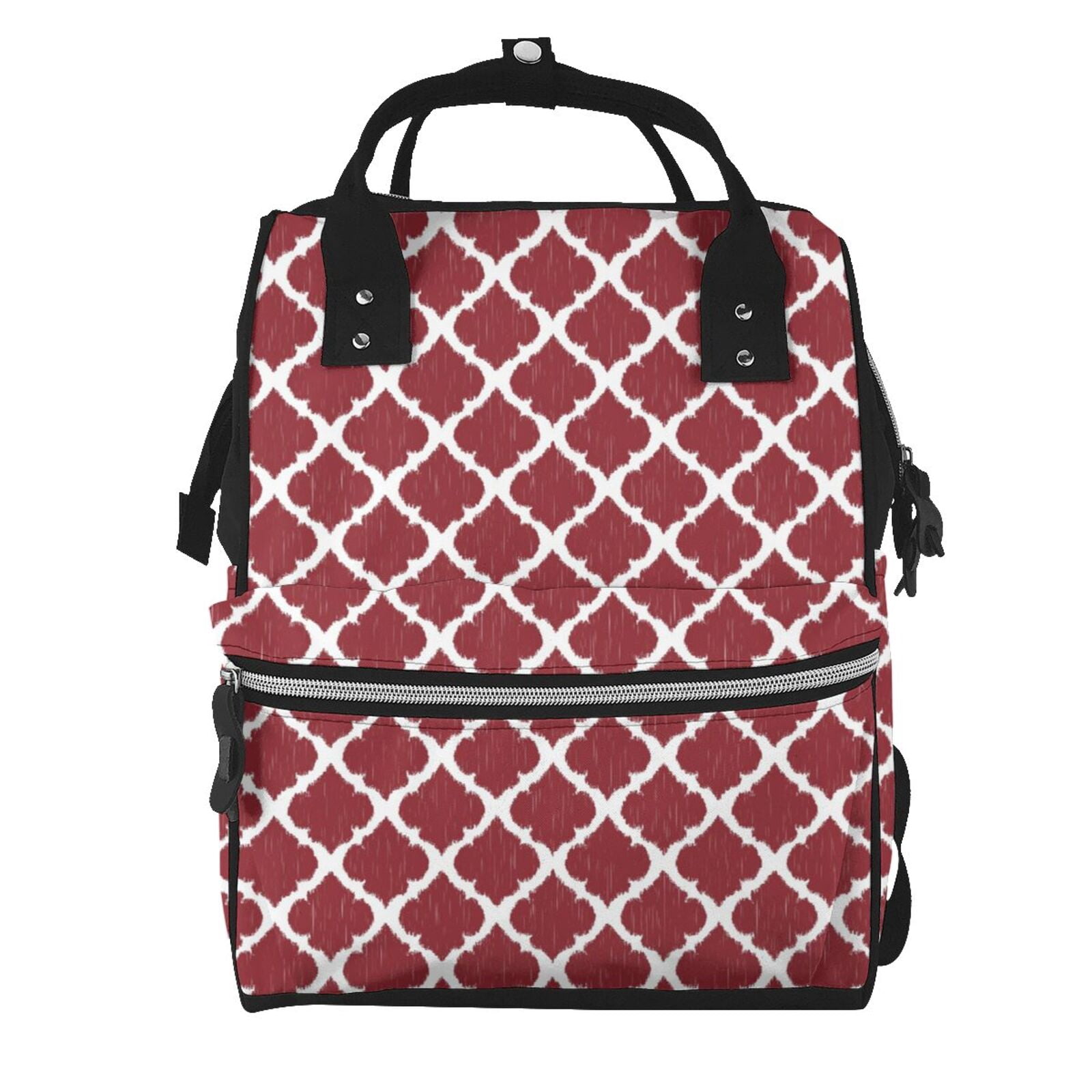 Ratiio Red Moroccan Mummy Backpack - Waterproof Twill Canvas, Large Capacity Diaper Bag with Multiple Pockets and Adjustable Straps