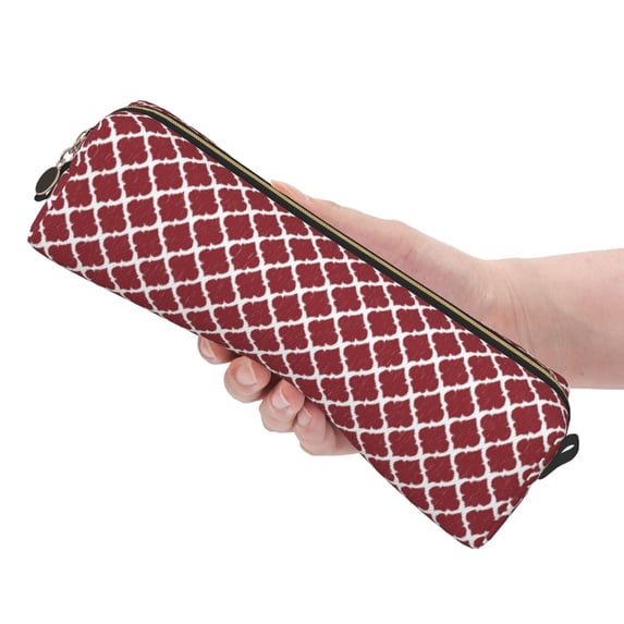 Ratiio Red Moroccan Pattern Leather Pencil Case, Pencil Pouch with Durable Zipper, Compact and Stylish Organizer for Stationery, Art Supplies, Travel Essentials