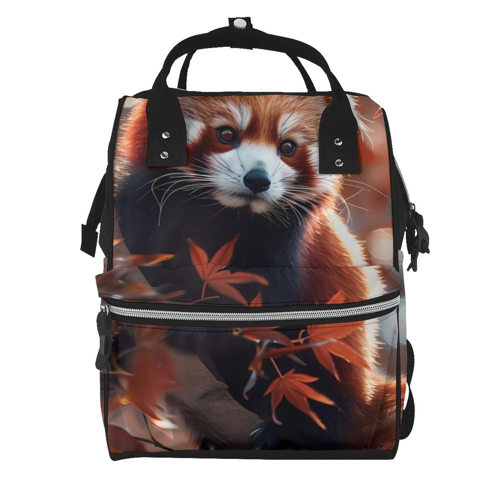 Ratiio Red Panda Autumn Branches Mummy Backpack - Waterproof Twill Canvas, Large Capacity Diaper Bag with Multiple Pockets and Adjustable Straps
