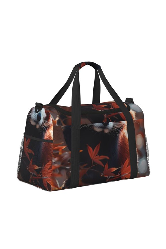 Red Panda Autumn Branches Pattern Hand Travel Bag, Weekender Carry On for Women Men, Sports Gym Bag, Workout Duffel Bag, Overnight Shoulder Bag fit 15.6 Inch Laptop